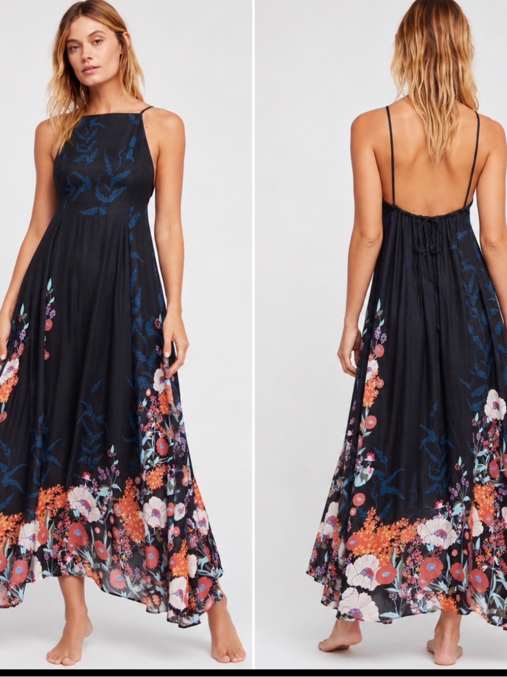 Intimately Free People Women Dress S Black Floral Embrace It Maxi Bohemian